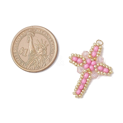 Glass Seed Beaded Cross Pendants PALLOY-MZ00826-04-1