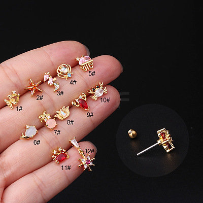Brass Micro Pave Cubic Zirconia Cartilage Earring WG3714F-03-1
