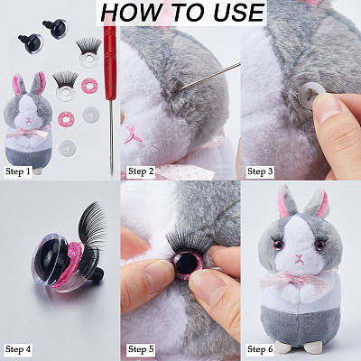 16 Sets 8 Colors Glitter Plastic Doll Eye with Eyelashes DOLL-GF0001-02-1