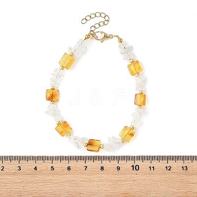 Natural Amber & Quartz Crystal Beaded Bracelets for Women BJEW-JB14197-1