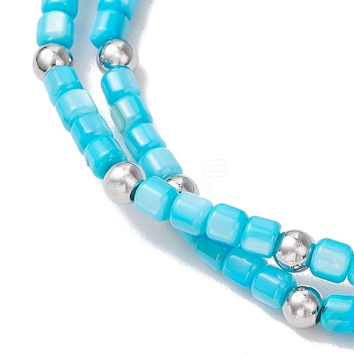 3Pcs 3 Colors Natural Freshwater Shell Beads Double Layered Stretch Bracelets for Women BJEW-JB12124-1