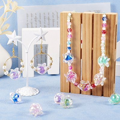 64Pcs 8 Colors UV Plating Rainbow Iridescent Acrylic Beads OACR-TA0001-20-1
