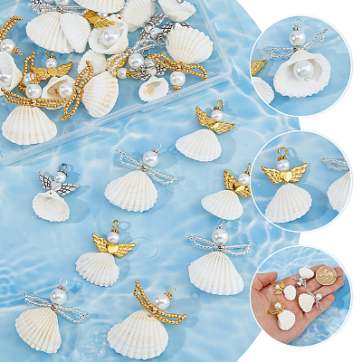 24Pcs 4 Styles Natural Shell Pendants SHEL-HS0001-17-1