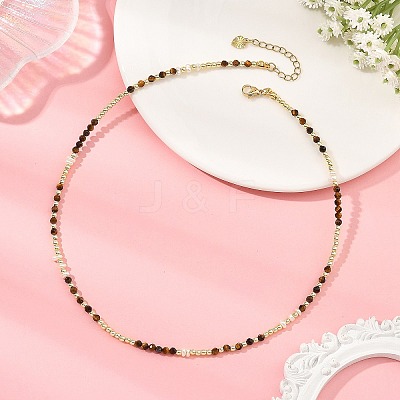 Natural Tiger Eye Faceted Round & Round Electroplate Synthetic Non-magnetic Hematite & Natural Pearl Beaded Necklaces NJEW-JN06549-01-1
