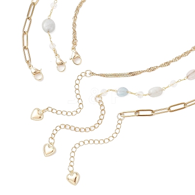 Natural Quartz Crystal Double Terminated Pointed Bullet Pendant 304 Stainless Steel & Brass Chain 3 Layer Necklaces for Women NJEW-JN05477-03-1