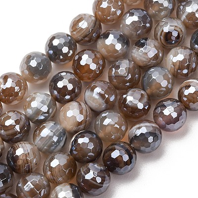 Electroplated Natural Agate Beads Strands G-B191-A07-10mm-12-1