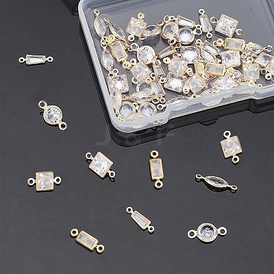 60Pcs 6 Style Brass Micro Pave Clear Cubic Zirconia Link Connectors ZIRC-NB0001-86-1