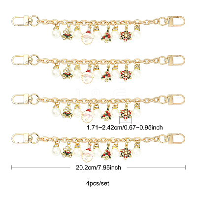 4Pcs 4 Styles Alloy Rhinestone with Acrylic Pearl Bead Charm Cable Chain Bag Decorative Chains HJEW-FS00060-02-1