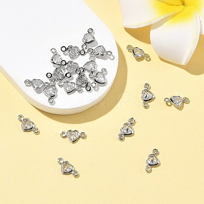 SHEGRACE Brass Pave Clear Cubic Zirconia Heart Connector Charms XGRQ2O907-448P-1