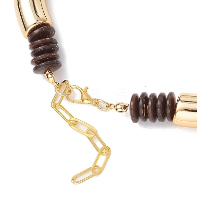 12MM Two Tone Acrylic & CCB Plastic & Coconut Curved Tube Beaded Necklaces for Women NJEW-JN05373-02-1