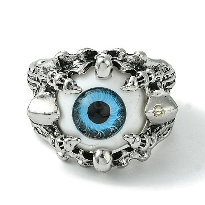Evil Eye Alloy Acrylic Adjustable Rings RJEW-K275-51AS-01-1