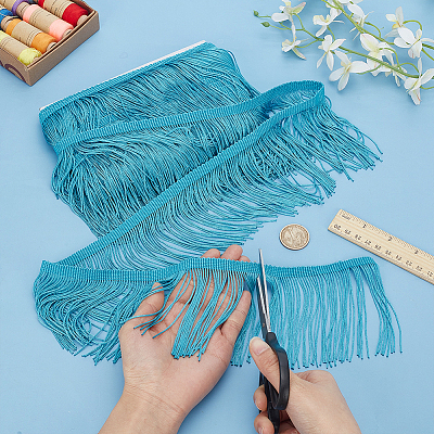 Polyester Tassel Lace Edge Trim Ribbon OCOR-WH0101-118A-1