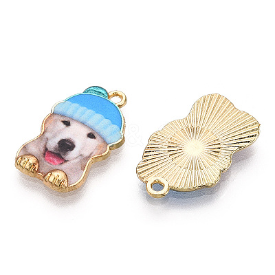 Printed Light Gold Tone Alloy Pendants ENAM-N056-208B-1