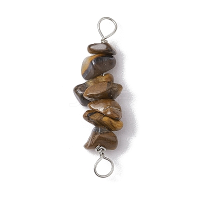 10Pcs 5 Styles Constellation Natural Aquamarine & Citrine & Tiger Eye & Lapis Lazuli & Rose Quartz Copper Wire Wrapped Chip Beaded Connector Charms PALLOY-JF02905-04-1
