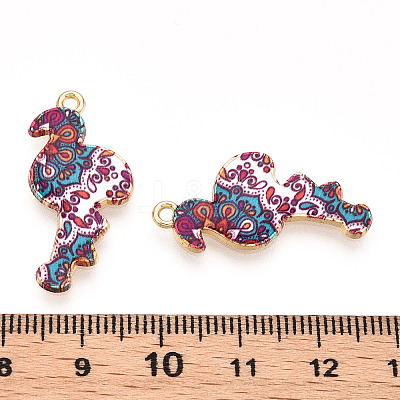 Printed Light Gold Tone Alloy Pendants ENAM-N056-210H-1