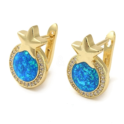 Rack Plating Brass Synthetic Opal Hoop Earrings for Women EJEW-P277-03B-G-1