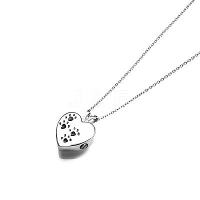 316L Surgical Stainless Steel Heart with Paw Print Urn Ashes Pendant Necklace with Enamel BOTT-PW0002-018C-1