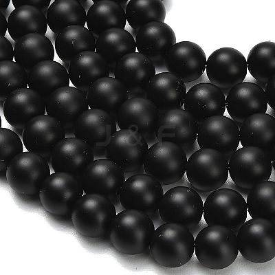 Natural Black Onyx(Dyed & Heated) Beads Strands G-Z024-01B-10mm-1