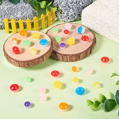 30Pcs 2 Styles Luminous Resin Mushroom Ornament RESI-TA0004-02C-1
