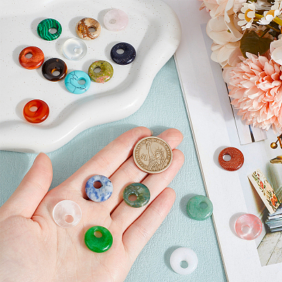DIY Natural & Synthetic Mixed Gemstone Pi Disc Pendant Necklaces Making Kit DIY-OC0012-07-1