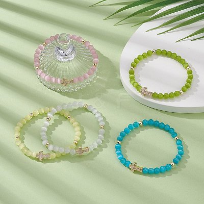 Glass Cat Eye Beaded Bracelets BJEW-JB09368-1