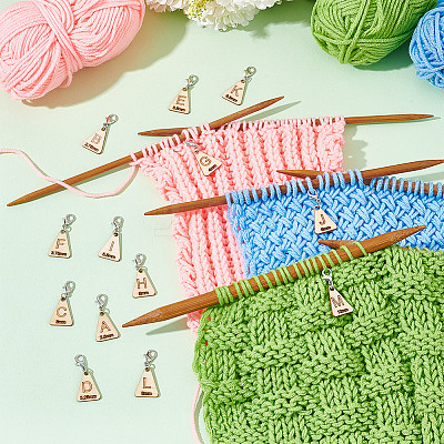 13Pcs 13 Style Triangle with Letter L~M Wood Pendant Locking Stitch Markers HJEW-AB00640-1
