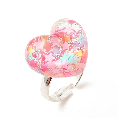 3D Resin Heart with Star Adjustable Ring RJEW-JR00457-1