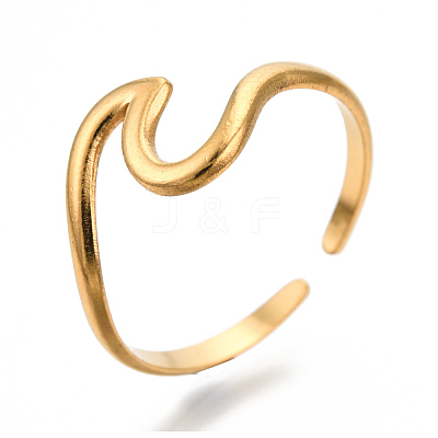Ion Plating(IP) 304 Stainless Steel Sea Wave Cuff Rings RJEW-N038-115LG-1