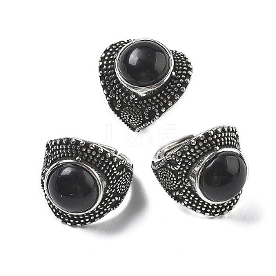 Natural Obsidian Adjustable Rings RJEW-I108-03AS-12-1