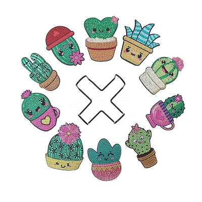 10Pcs Cactus DIY Diamond Painting Coaster Kits PW-WG3F4DA-01-1