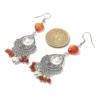 Dyed Natural Red Agate Heart Chandelier Earrings EJEW-JE05364-04-1
