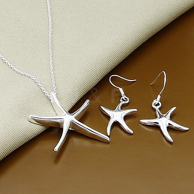 Starfish Alloy Dangle Earrings & Pendant Necklaces Sets FS-WGE4644-01-1