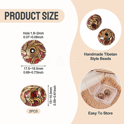 2Pcs Handmade Tibetan Style Beads KK-TA0008-43-1