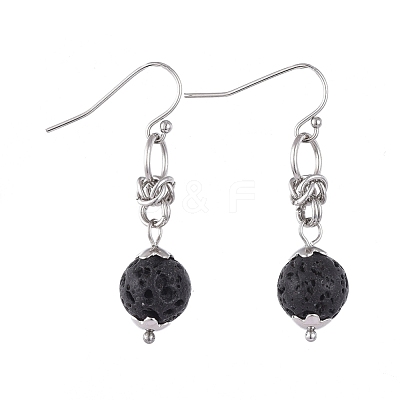 Natural Lava Rock Dangle Earrings EJEW-JE03934-04-1