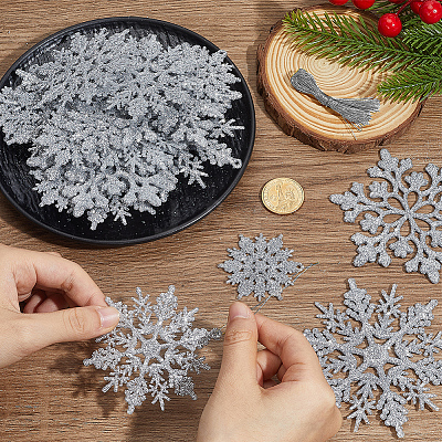 36Pcs Snowflake Plastic Pendant Decorations DIY-CP0013-33B-1