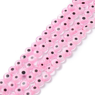 Handmade Evil Eye Lampwork Flat Round Bead Strands X-LAMP-L058-6mm-15-1