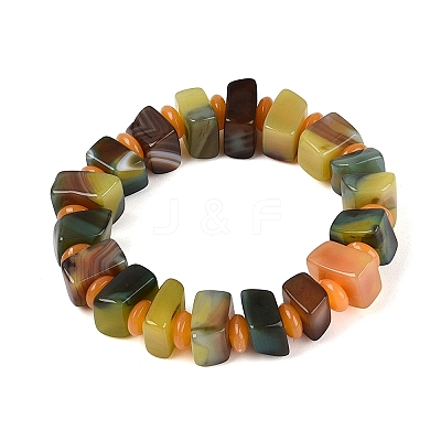Natural Agate(Dyed & Heated) Square and Rondelle Resin Beaded Stretch Bracelets for Unisex BJEW-Q101-02B-1