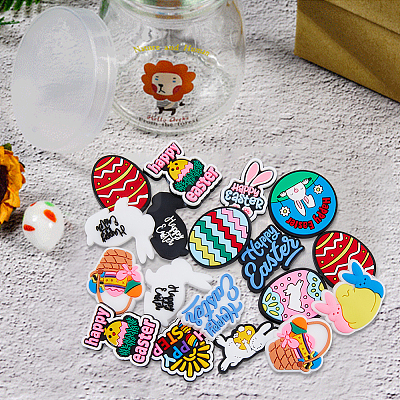 56Pcs 14 Style Easter Theme PVC Plastic Cabochons KY-FH0001-21-1