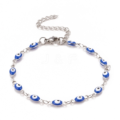 Enamel Horse Eye Link Chains Bracelet BJEW-P271-05P-01-1