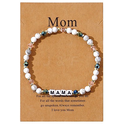 Mother's Day Dyed Synthetic Turquoise & Glass Beads Stretch Bracelets SK3516-8-1