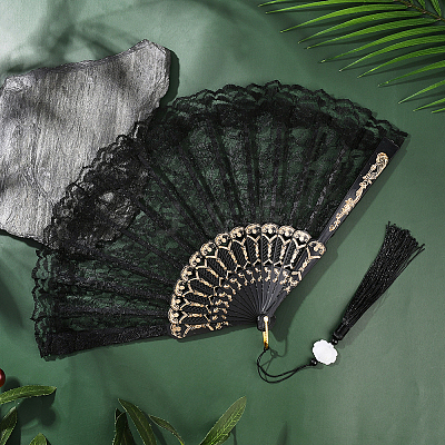 1Pc Plastic & Cloth Fans AJEW-SP0003-76-1
