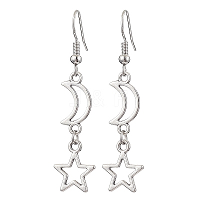 Moon & Star Hollow Alloy Dangle Earrings for Women EJEW-JE05627-1