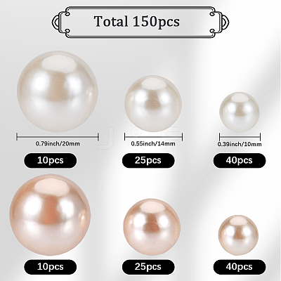 150Pcs 3 Styles ABS Plastic Imitation Pearl Round Beads KY-SP0001-62-1