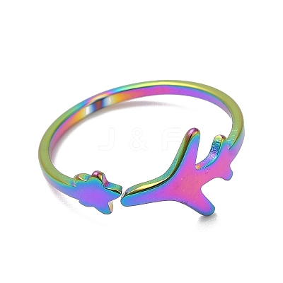 Ion Plating(IP) 304 Stainless Steel Star & Airplane Open Cuff Ring for Women RJEW-M149-12RC-1