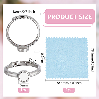 1Pc 925 Sterling Silver Adjustable Ring Components STER-BC0002-66P-02-1