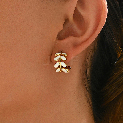 201 Stainless Steel Leaf Stud Earrings HA6240-2-1