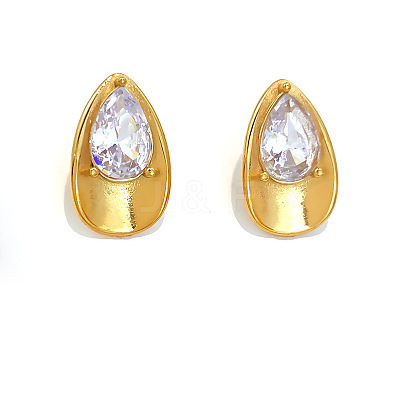 304 Stainless Steel Pave Clear Cubic Zirconia Stud Earrings for Women WG13AAB-03-1