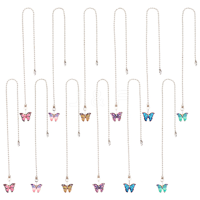 12Pcs 6 Colors Butterfly Alloy Enamel Charms Ceiling Fan Pull Chain Extenders HJEW-GO00070-1