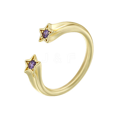Brass Micro Pave Cubic Zirconia Cuff Open Rings for Women FS-WG15C9D-03-1