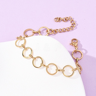 304 Stainless Steel Round Ring Link Chain Bracelets for Women BJEW-F536-02G-1